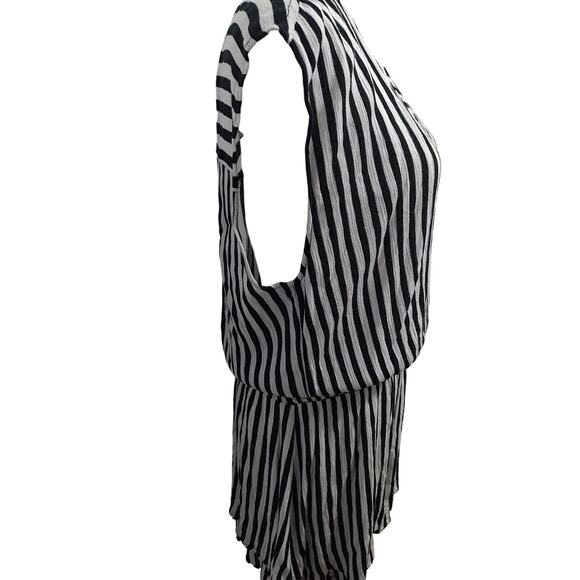 Kori America Boho Dress Size Large Drop Waist Sleeveless Black White Stripe - Picture 4 of 7